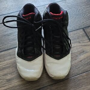 Youth Jordan Bloyal Black & White Basketball Sneakers with Red Accents